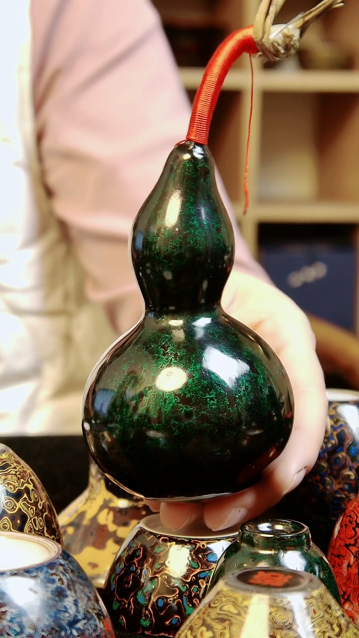 【闪购商品】大漆绿色赤宝砂工艺葫芦摆件