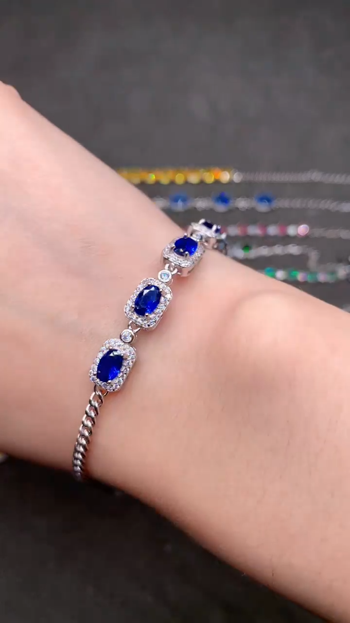 【闪购商品】蓝宝石手链银S925镶嵌····
