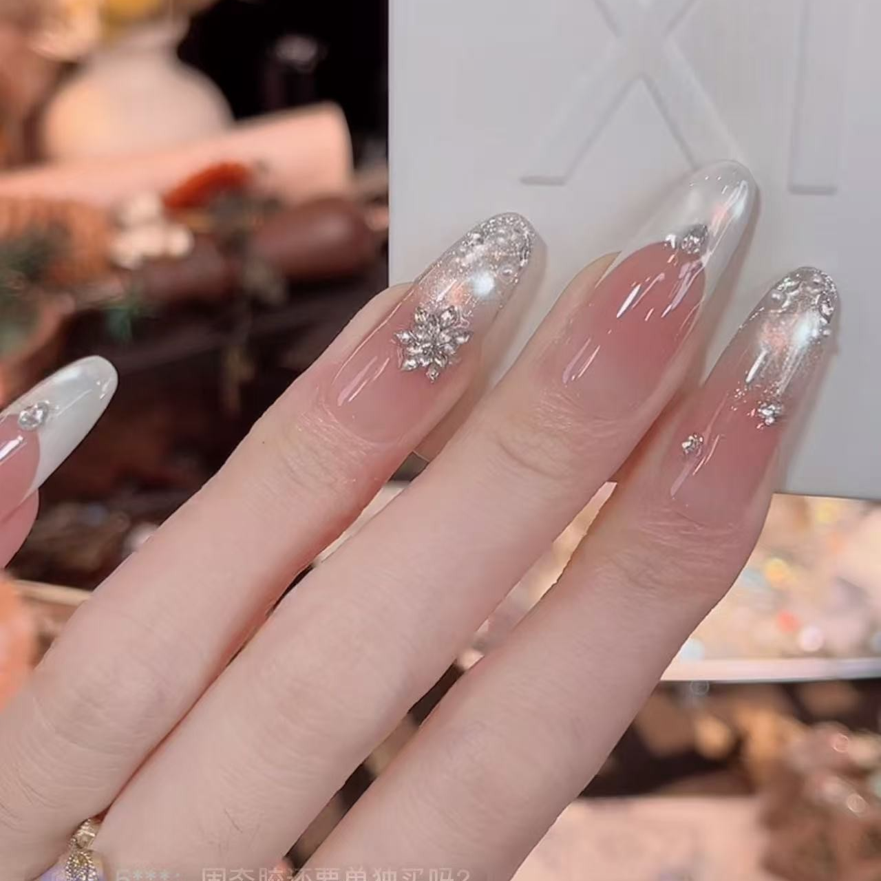 片片雪花 - painted clear bow 纯手工穿戴甲 10片装