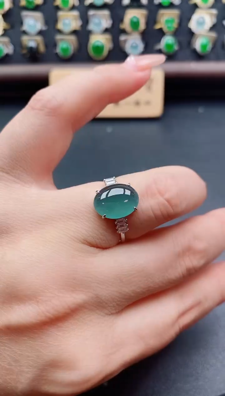 银S925镶嵌戒指翡翠1