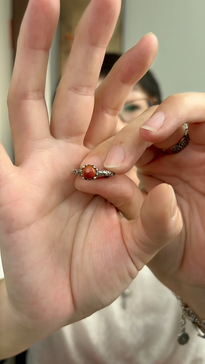 无925银纯银戒指红珠32