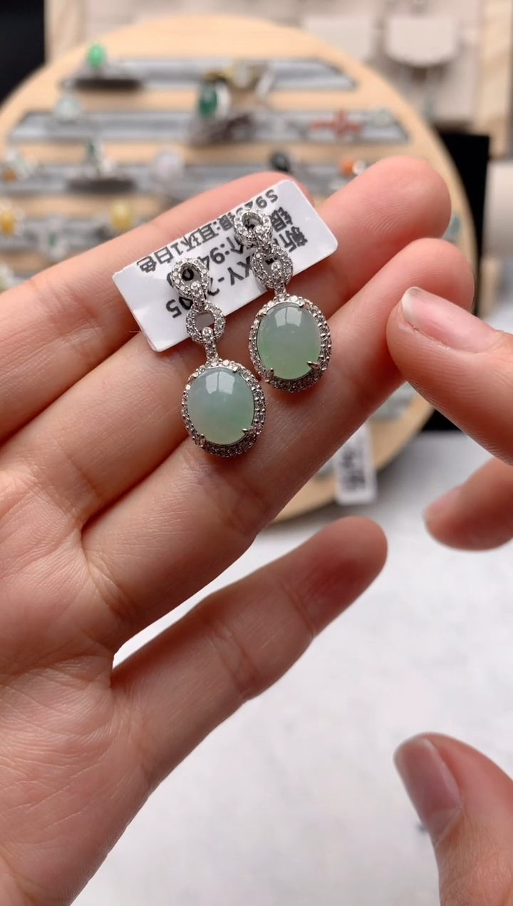 【闪购商品】翡翠耳饰银S925镶嵌3号