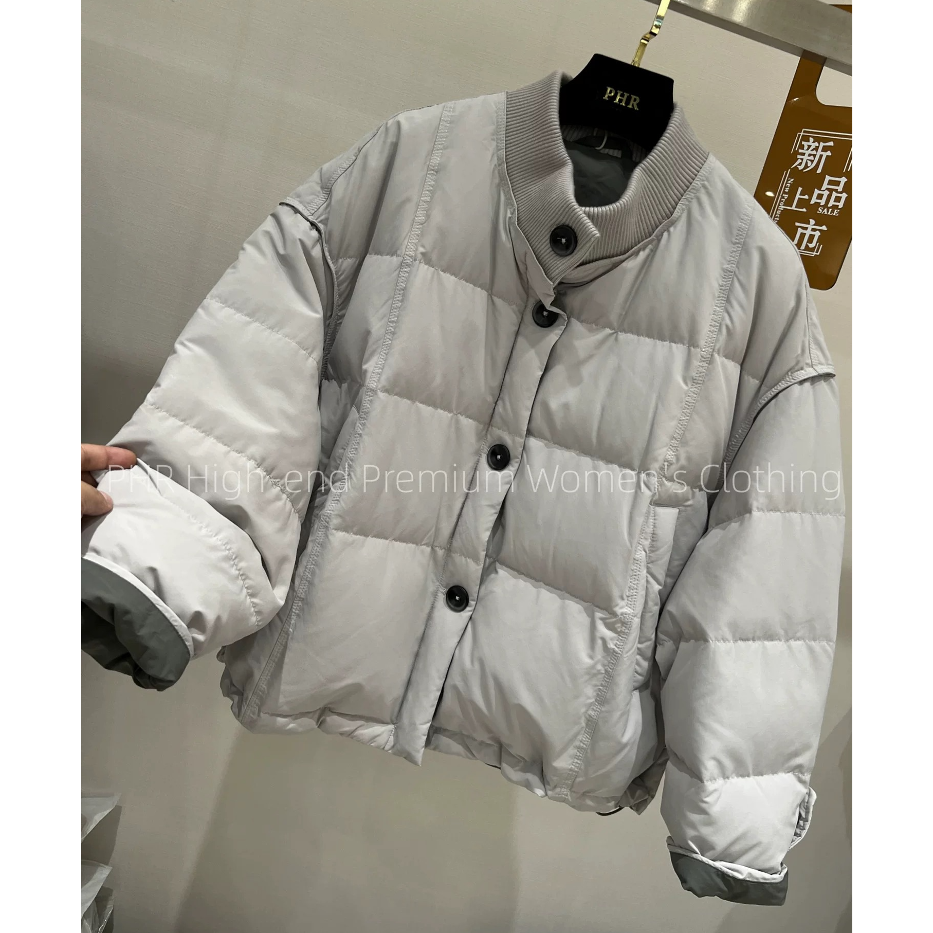 高端欧货2025冬装新款立领针织拼接单排扣棉服女短外套