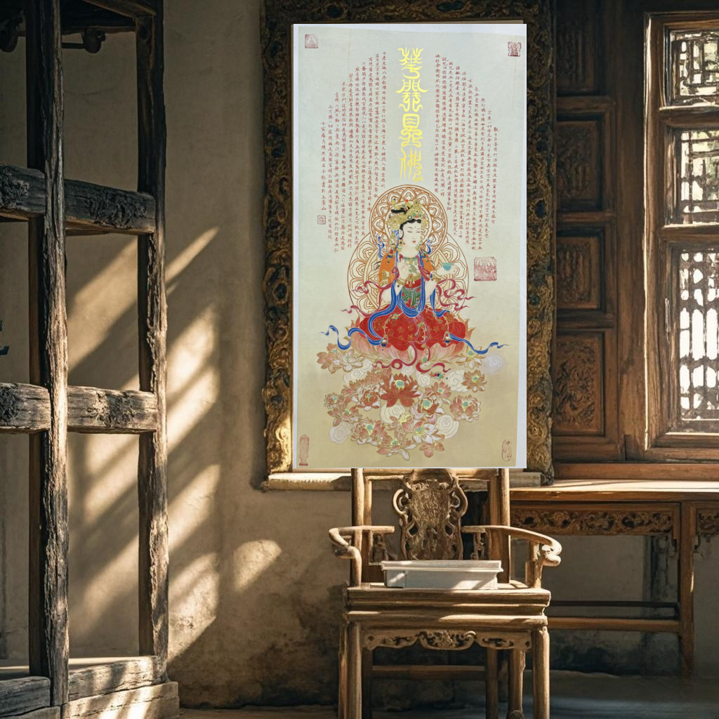 佛画传承《花开见佛观自在》国画 小