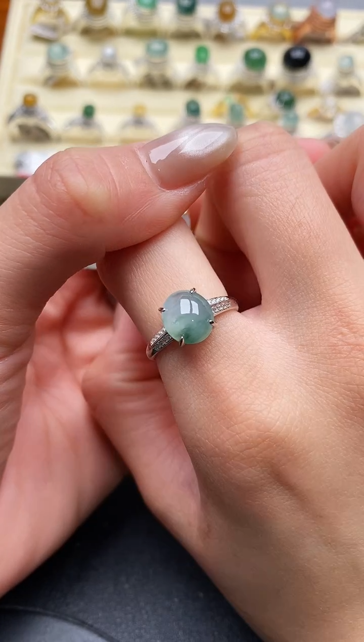 【闪购商品】翡翠戒指银S925镶嵌缅甸翡翠2  7+10