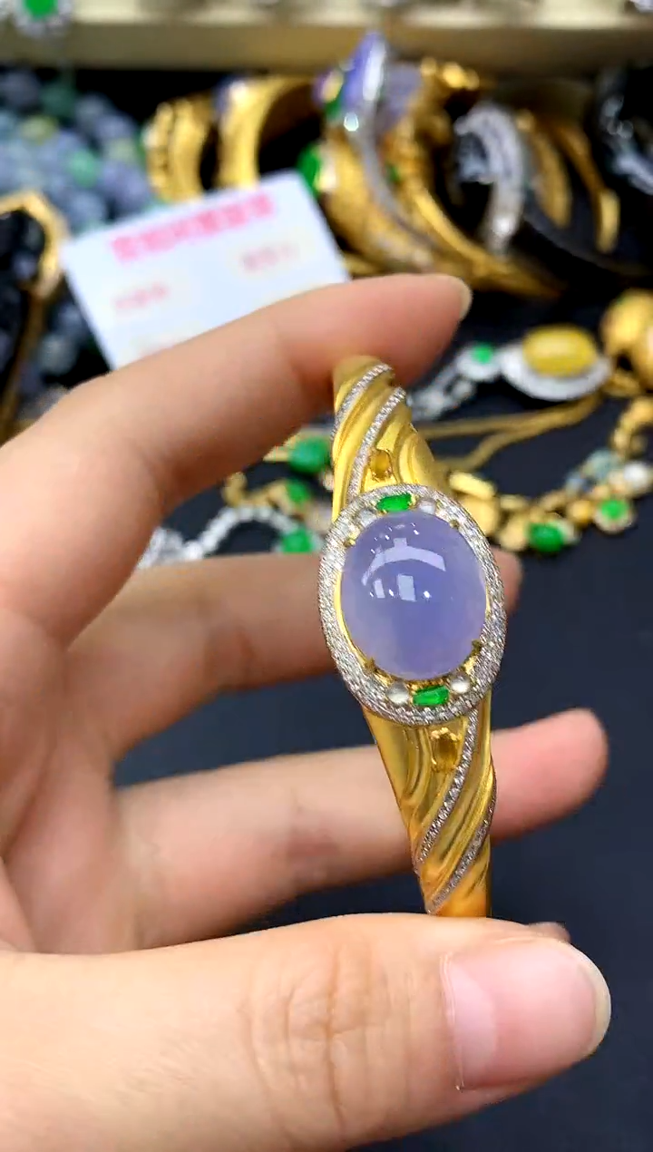 18K金镶嵌手镯翡翠766-中国好珍宝