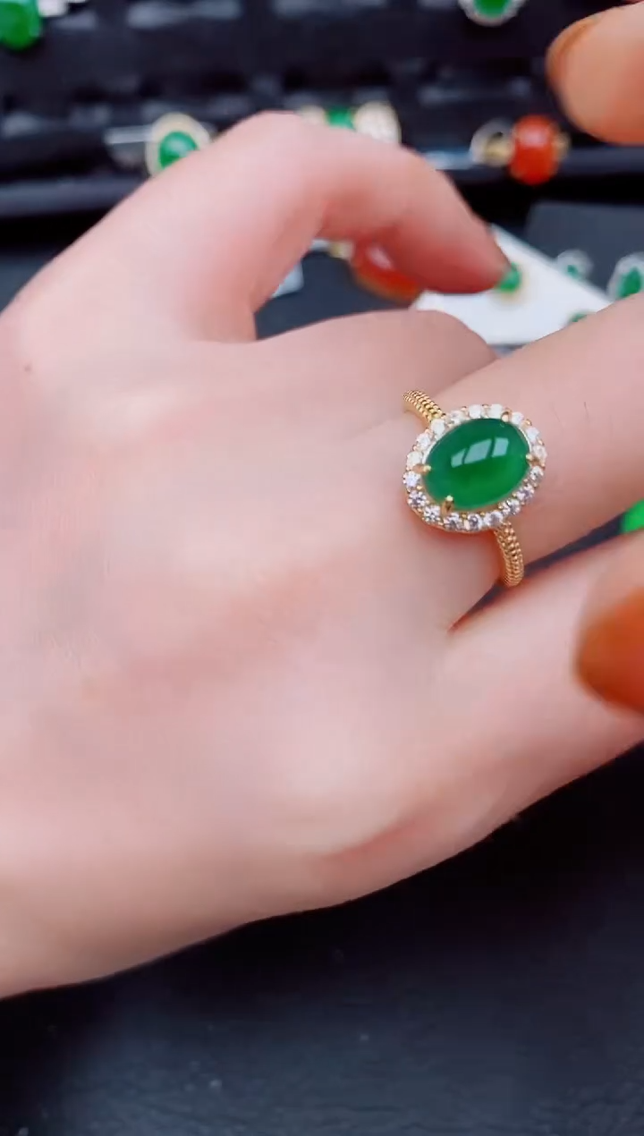 【闪购商品】翡翠戒指银S925镶嵌天然a货翡翠617