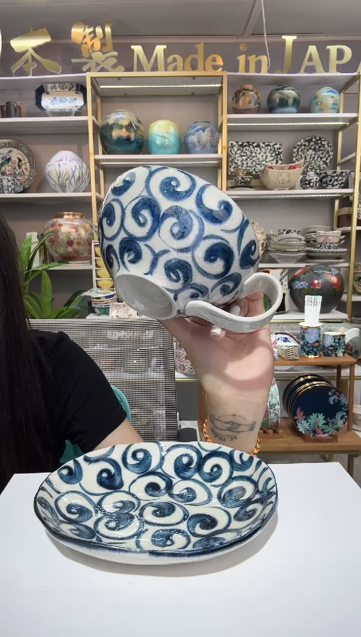 陶瓷瓷宗山窑早餐杯矮款-旋涡一只