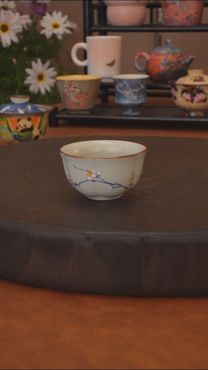 福利品 梅花花口杯带开片