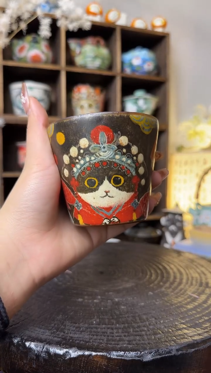 【闪购商品】唐老师京剧蓝白猫咖啡杯