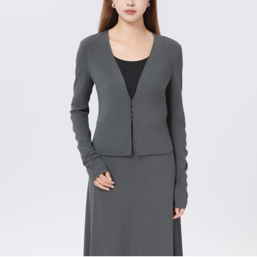 AMASS/阿玛施百搭舒适开衫简约气质修身弹力上衣女540027