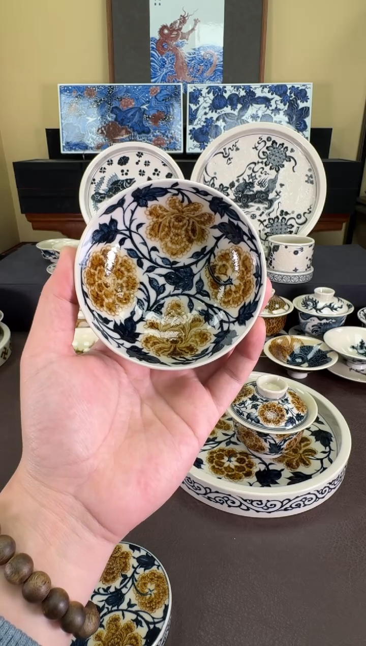 【闪购商品】二号釉牡丹纹普洱杯