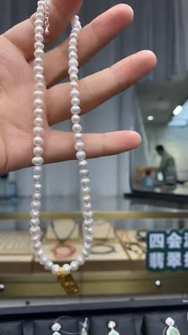 项链银S925镶嵌淡水珍珠珍珠项链