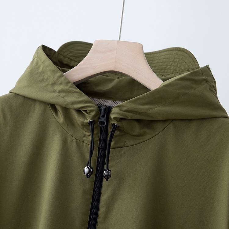 半拉链网纱抽绳连帽落肩套头短外套MF3B1625