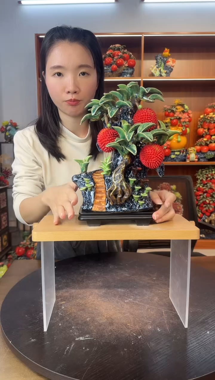 陶瓷步步高荔枝摆件