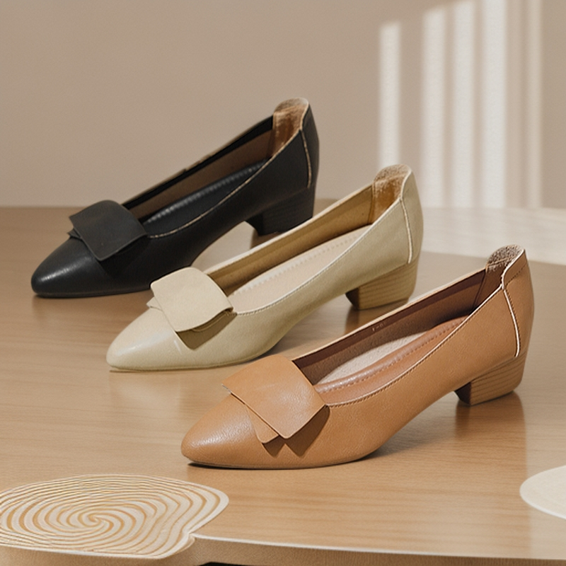 2025女鞋爆款小尖头粗跟夏季百搭跟鞋春季气质女单鞋软底舒适鞋子