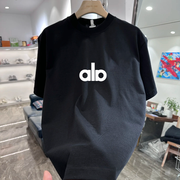 alo新款大logo重磅纯棉短袖夏季男女宽松休闲大码高级感圆领T恤