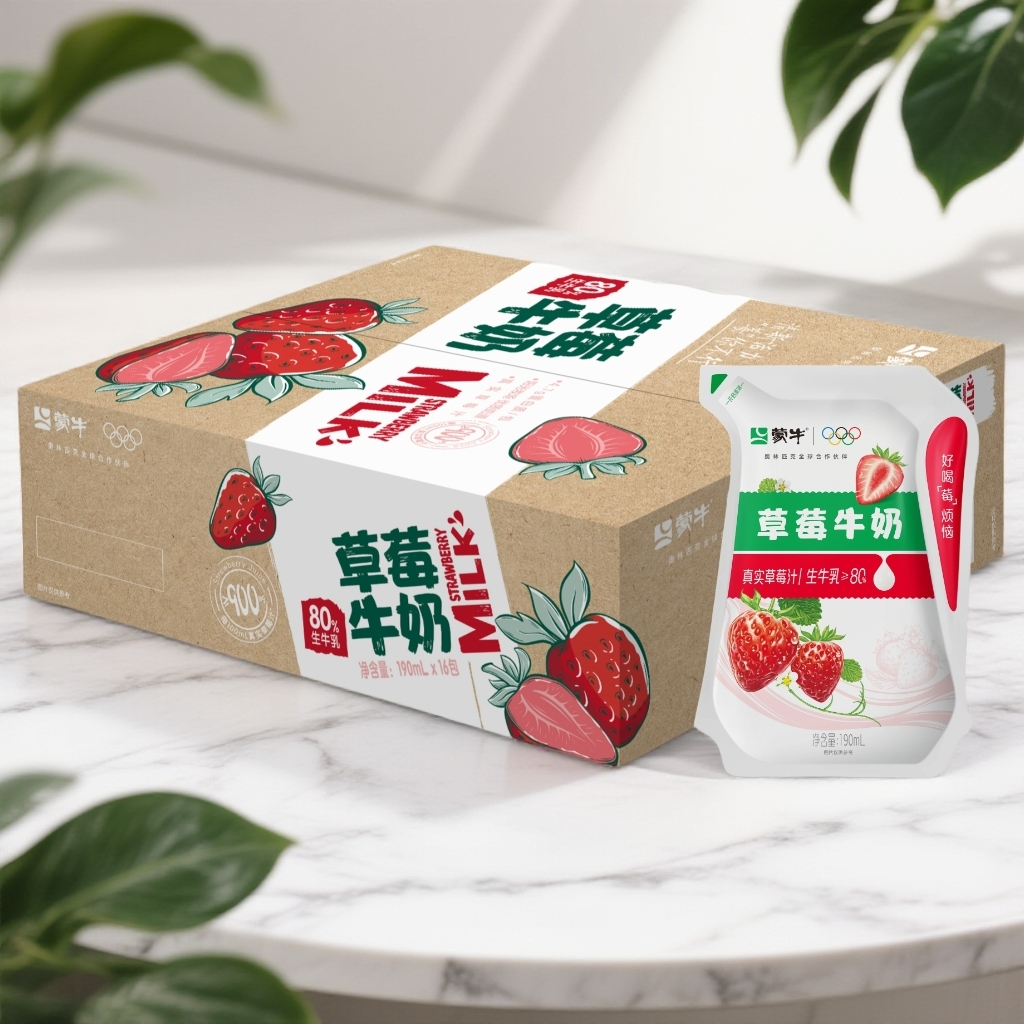 （12月15号日期）蒙牛草莓牛奶全脂调制乳爱克林190ml×16包