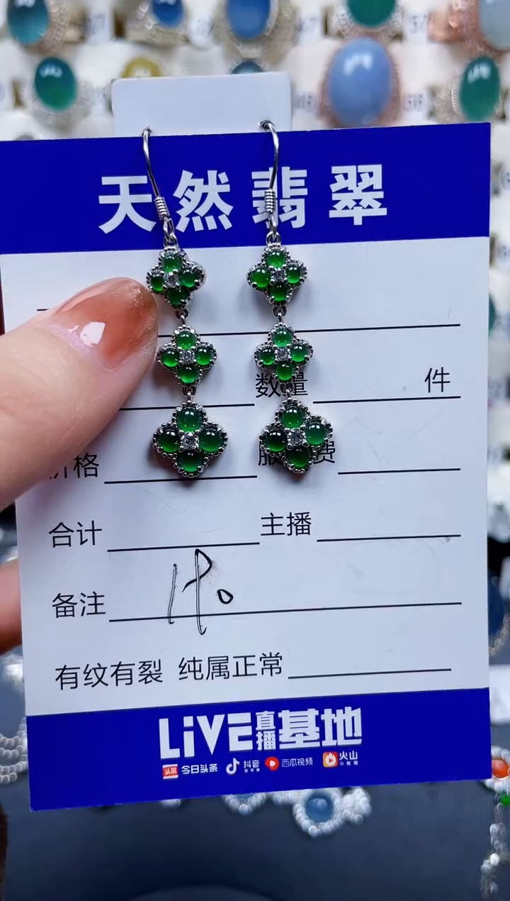 银S925镶嵌翡翠耳饰190