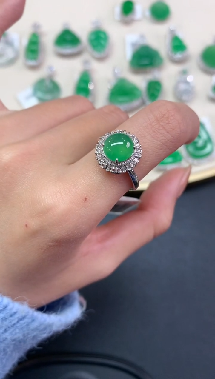 【闪购商品】翡翠戒指18K金镶嵌戒指A497|8800