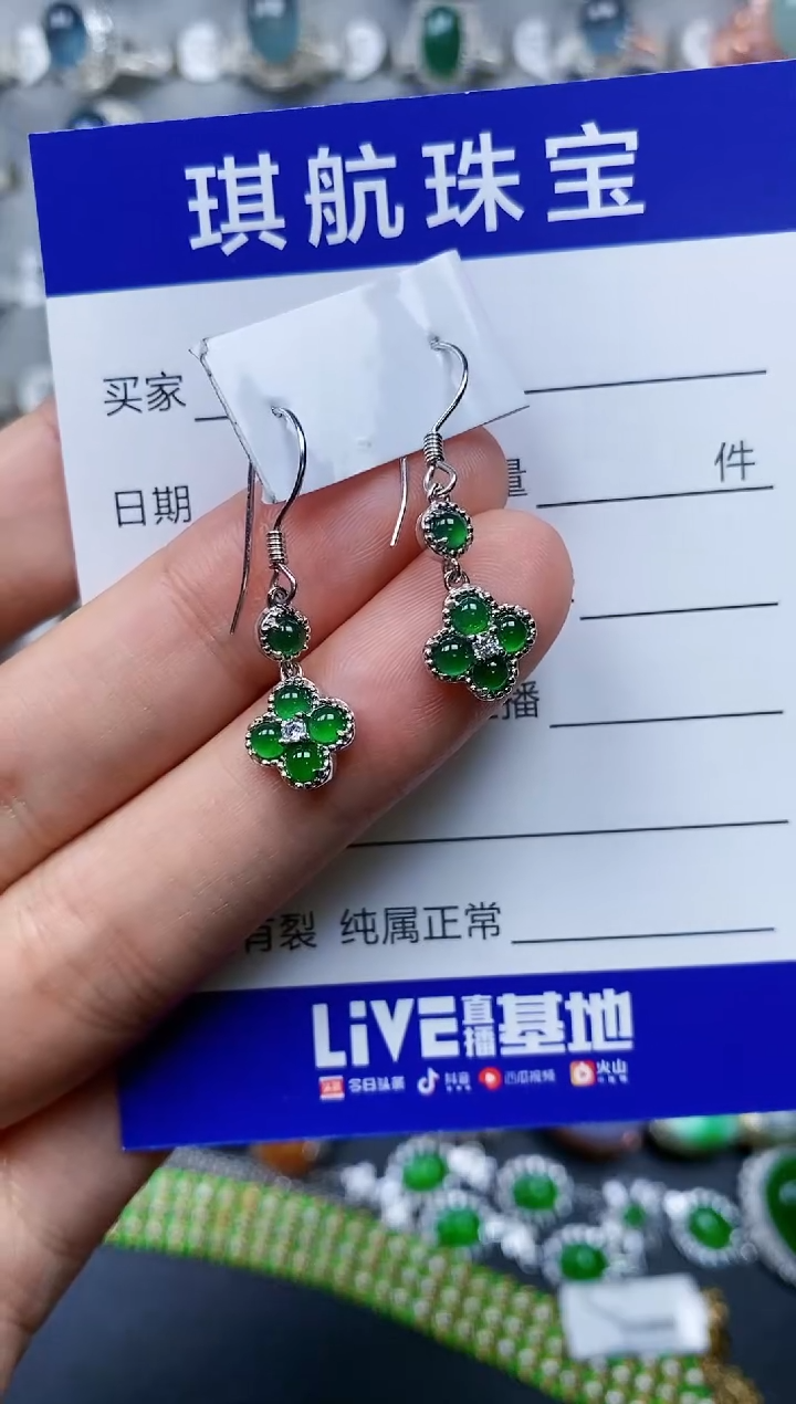 【闪购商品】翡翠耳饰银S925镶嵌0273