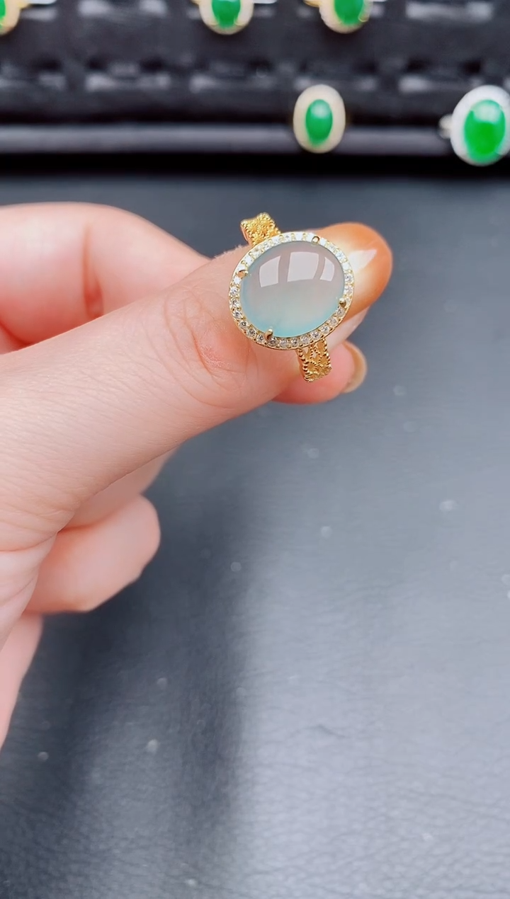 【闪购商品】翡翠戒指银S925镶嵌天然a货翡翠360