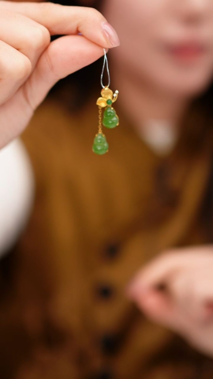 颈饰18K金镶嵌和田玉MZL073和田玉福禄双全吊坠