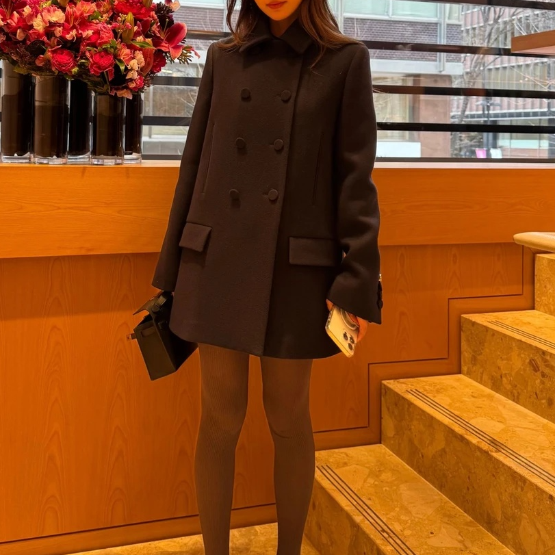 【SSerge】双排扣中长款翻领宽松双面羊毛大衣白鸭绒外套SG25AWT061