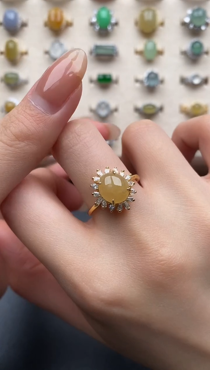 银S925镶嵌戒指翡翠一物一证一礼盒