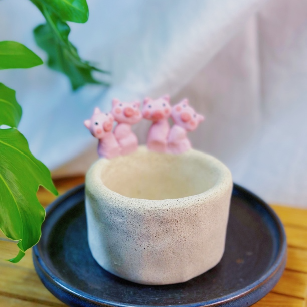 猪猪手捏粗陶盆（手工制品 默认微瑕 ）