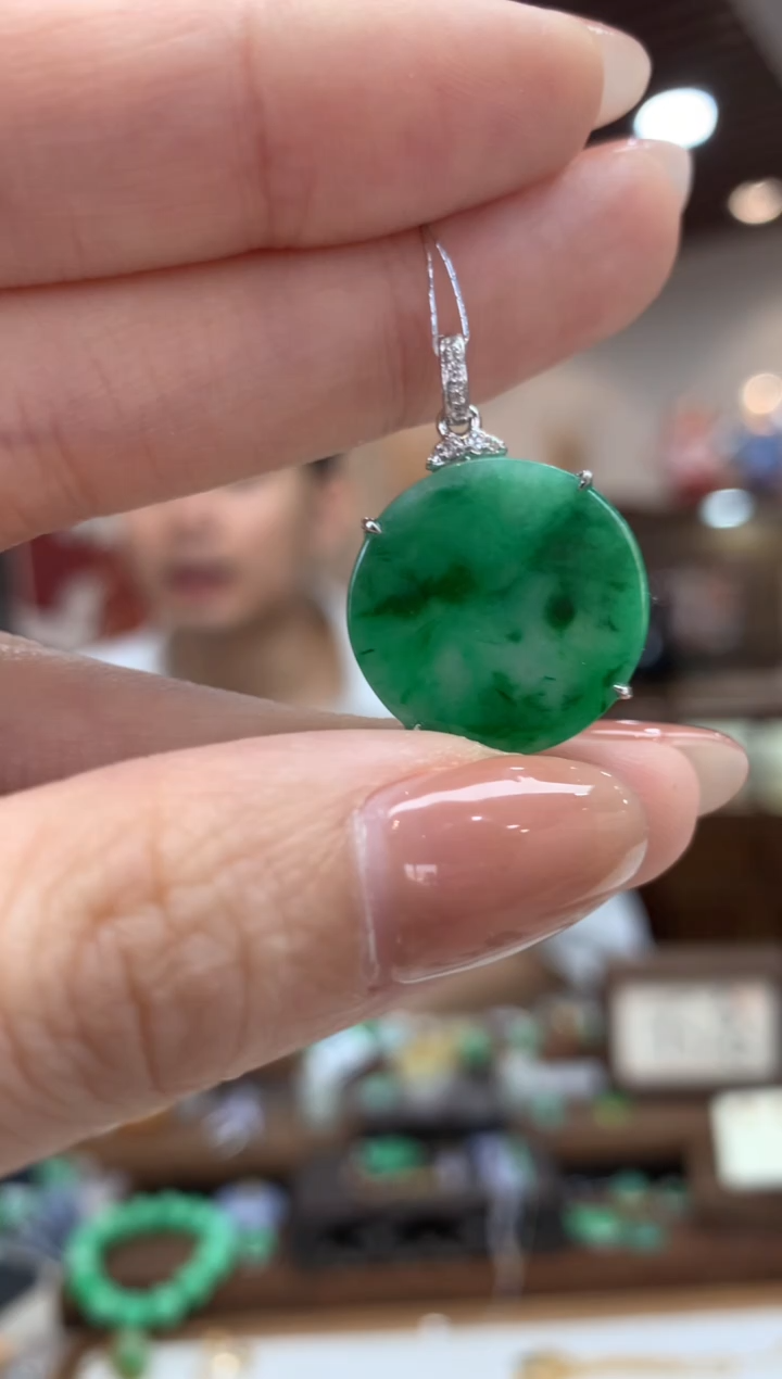 翡翠18K金镶嵌吊坠(不含链)无事牌