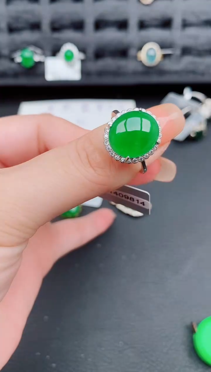 翡翠戒指银S925镶嵌天然a货翡翠374