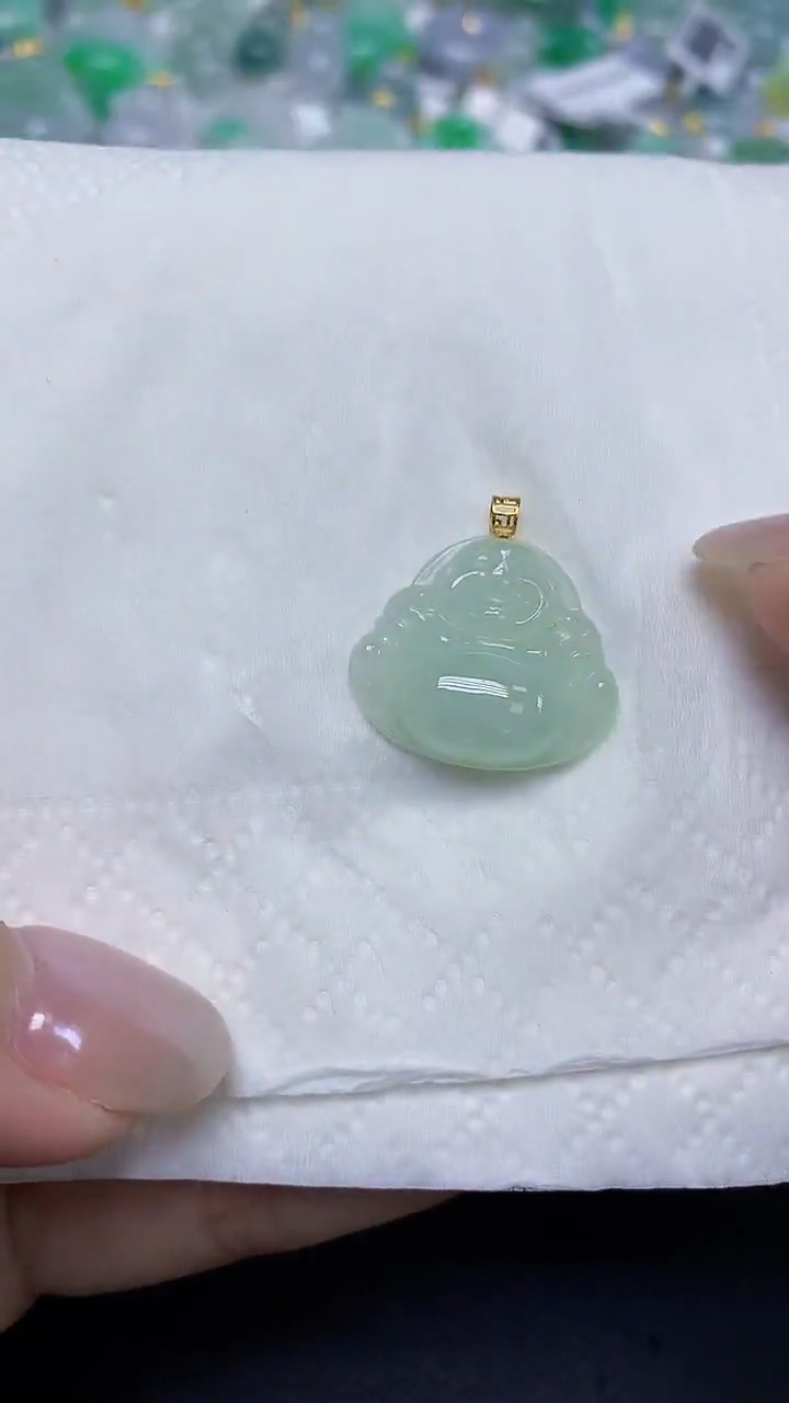 翡翠18K金镶嵌颈饰天然缅甸翡翠A货