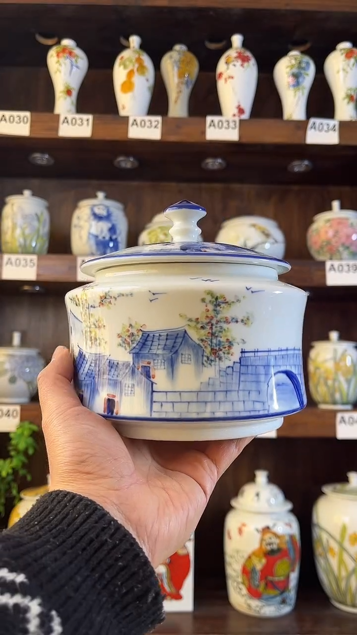 【闪购商品】纯手工手绘江南水乡储物罐