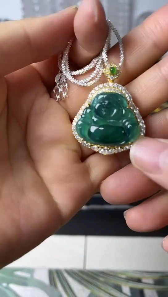 【闪购商品】翡翠颈饰银S925镀金镶嵌矿坑