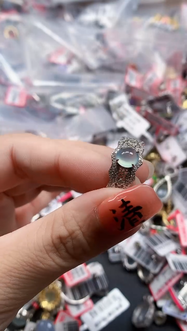 银S925镶嵌戒指翡翠天然A货缅甸翡翠