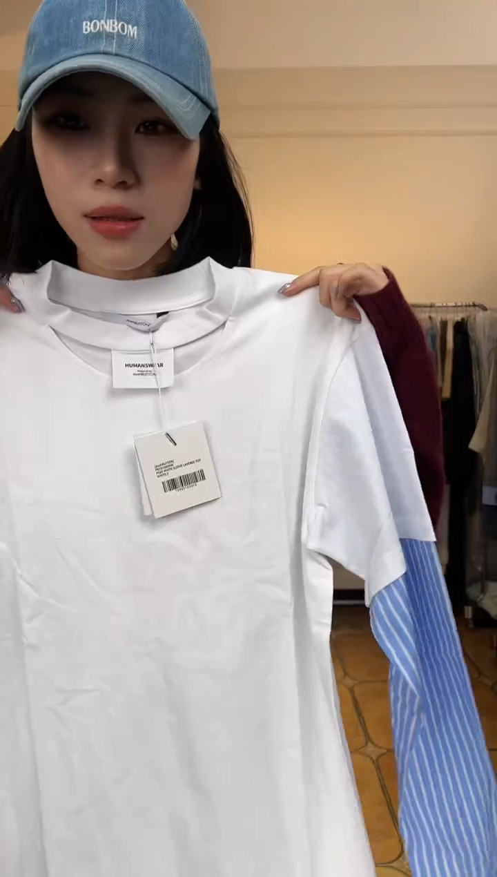 吖*（设计师品牌）PB白色条纹拼接长袖S码