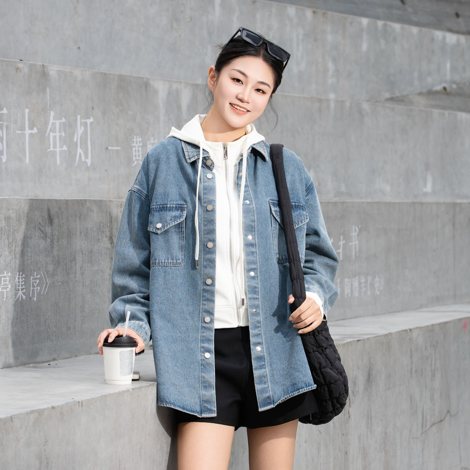 LINGZI/领姿 百搭经典款水洗宽松女款牛仔衬衣3129075