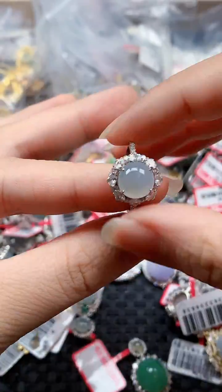 银S925镶嵌戒指翡翠天然A货缅甸翡翠