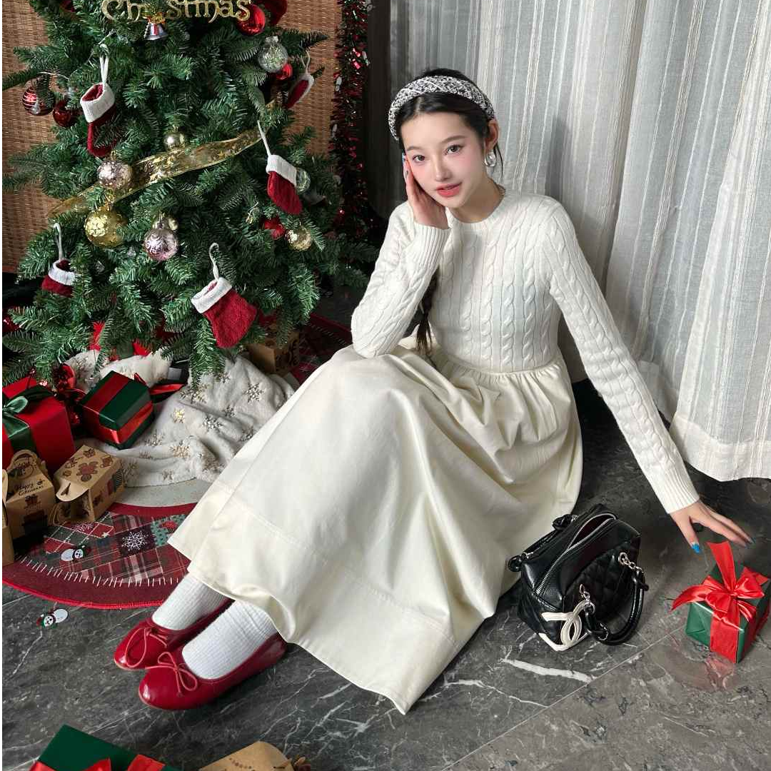  2025秋冬yiyi高定毛衣拼接连衣裙 