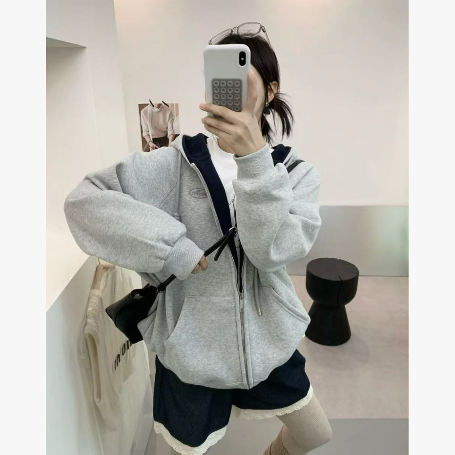 DEZI连帽时尚韩版慵懒穿搭加绒加厚舒适女款卫衣LS022088
