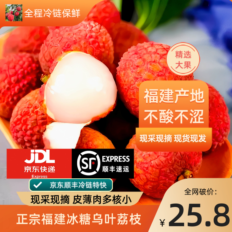 「正宗福建冰糖老树乌叶荔枝」新鲜现摘荔枝整箱发冷链运输