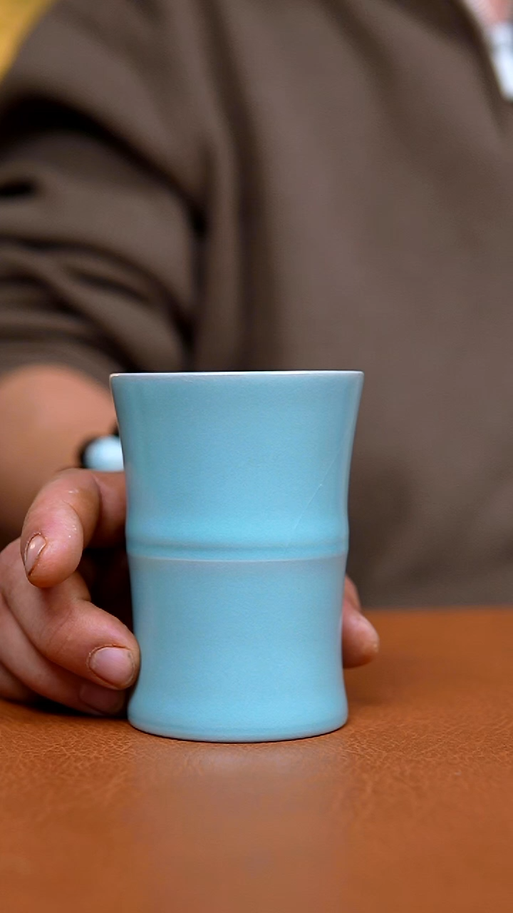 杯仿古天青竹节可乐杯瑕