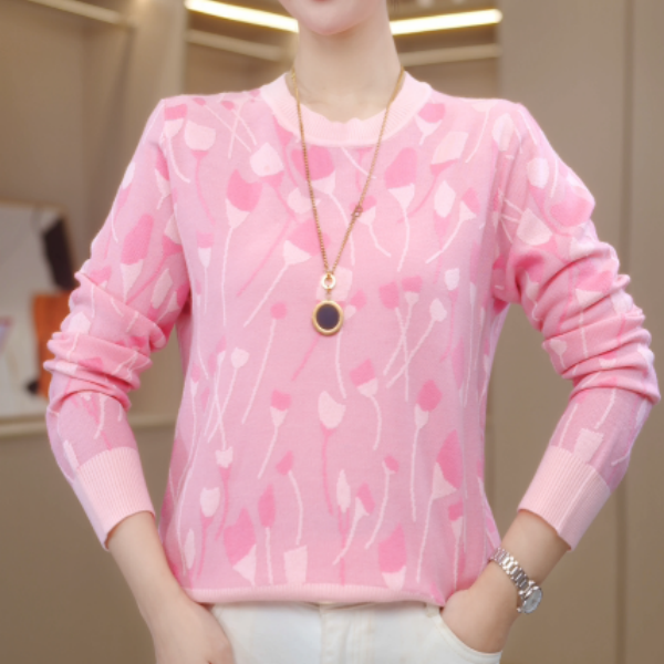 MY831粉霜竹影2026新款长袖毛衣漂亮套头立领上衣女外搭气质保暖