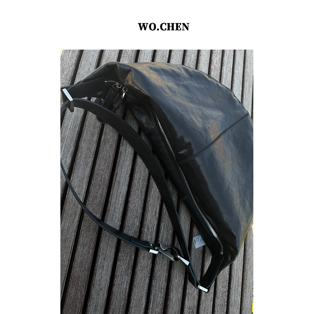 新款头层水晶植鞣牛皮牛角包单肩斜挎包