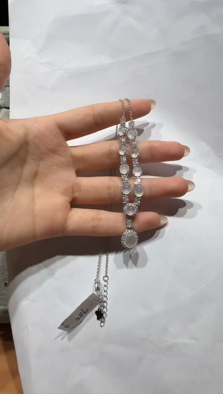 套链银S925镶嵌翡翠925银镶缅甸A货翡翠套链