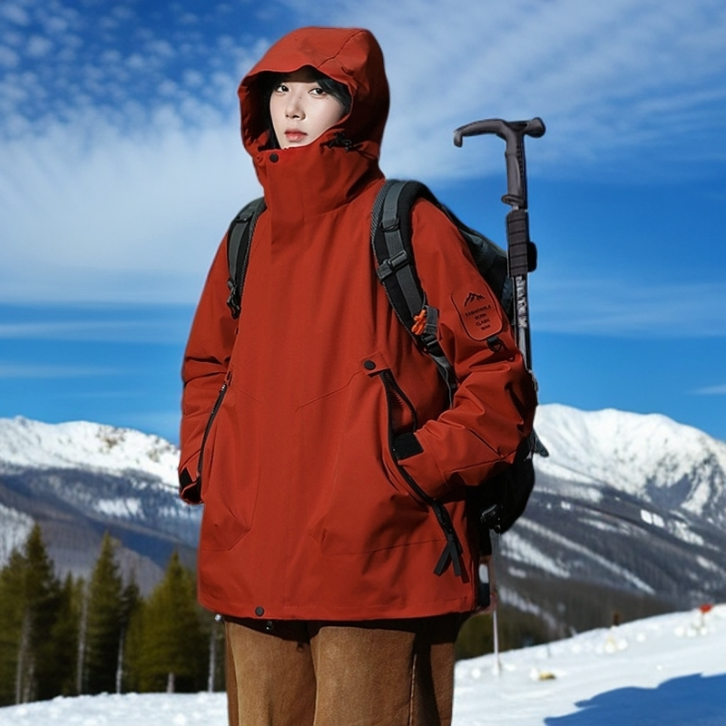 2025秋冬新款朱雀红色户外三合一两件套男女登山服防风防水外套