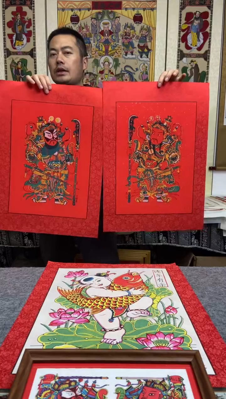 锦*手工立刀精裱门神手工制作精品