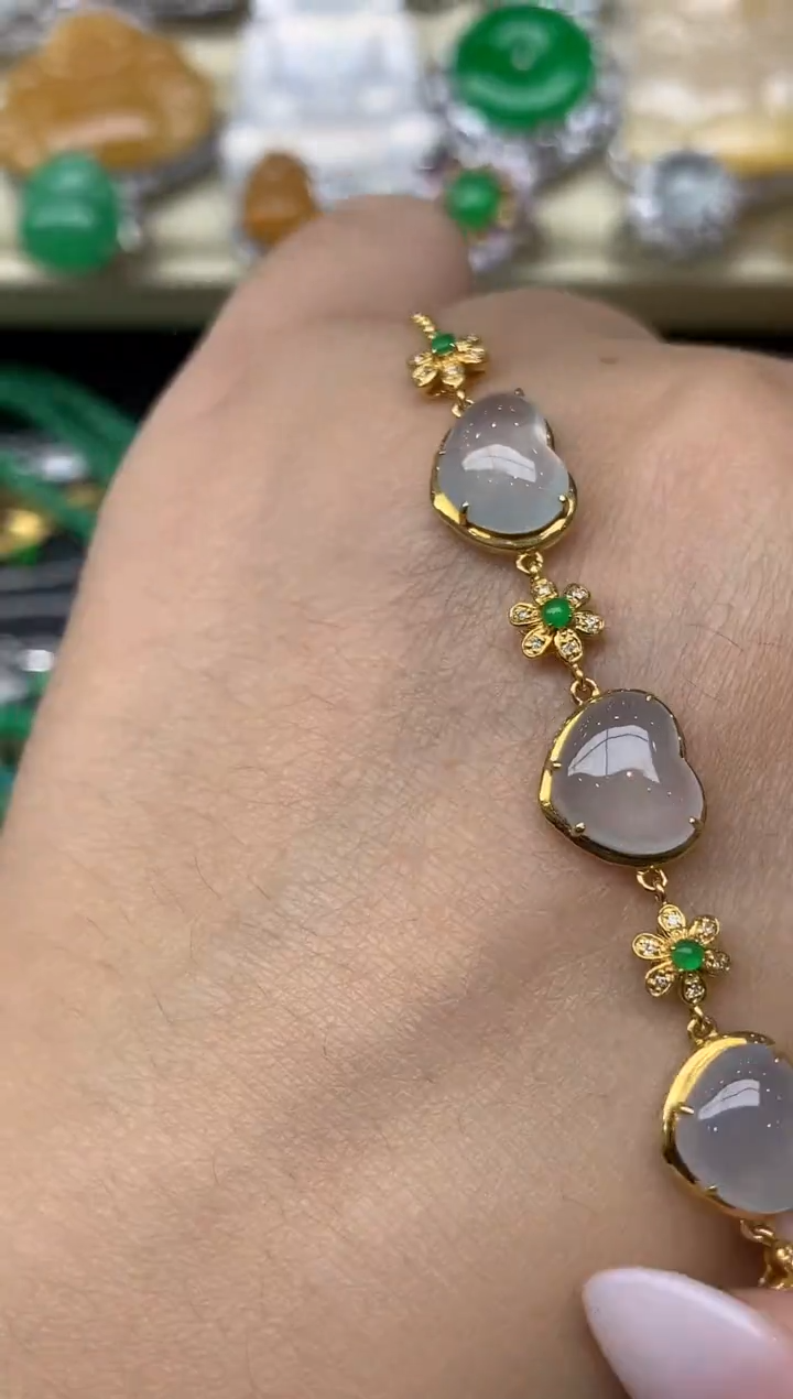 18K金镶嵌手串翡翠226-雪姐翡翠天天见
