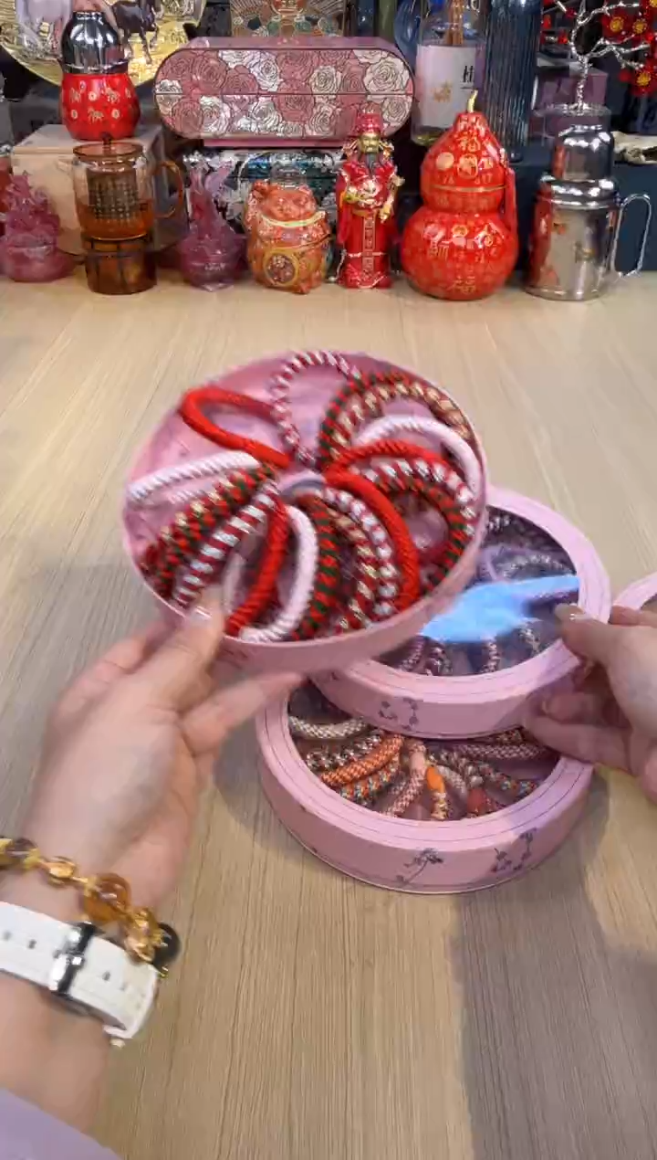 42粉色圆盒发圈-紫红橙           